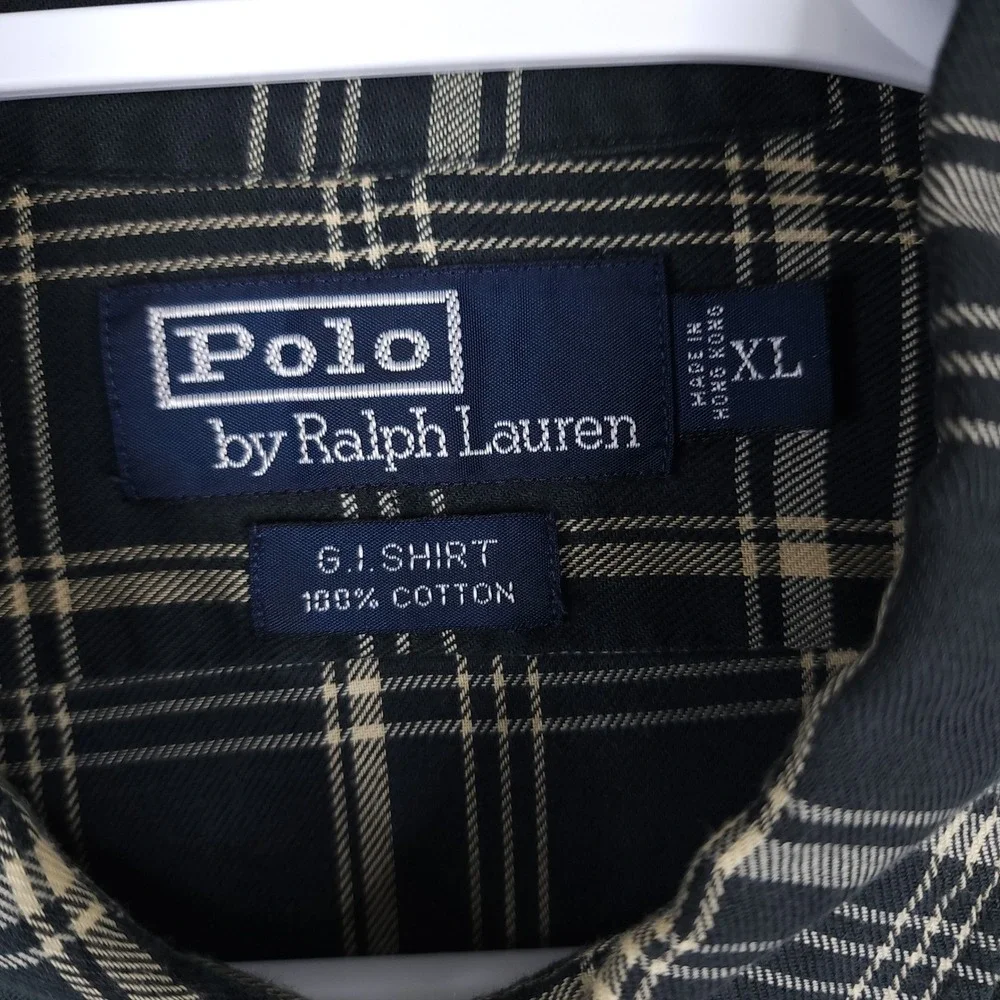 Polo Ralph Lauren GI Shirt Mens XL Blue Plaid Button Up Vintage‎ Workwear Grunge